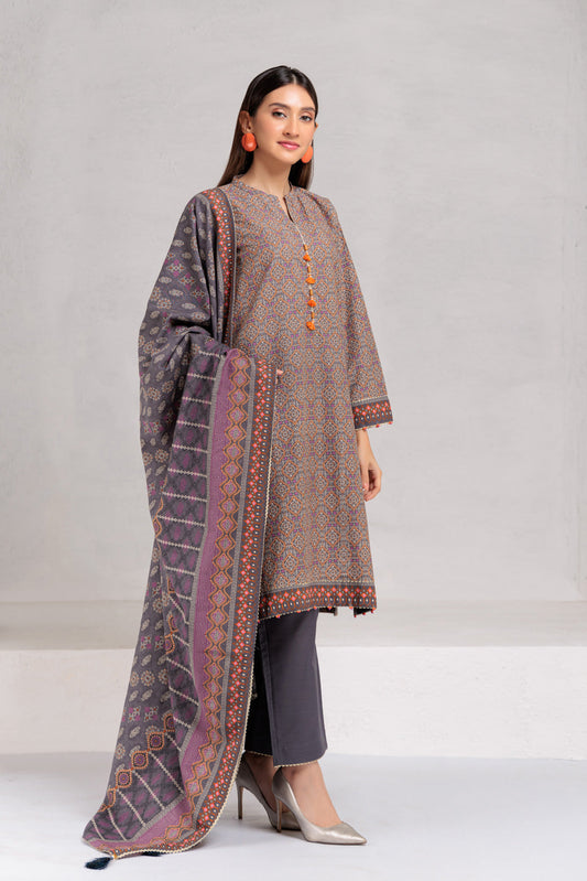 GRAY-KHADDAR-3 PIECE SUIT (WSS223P54)